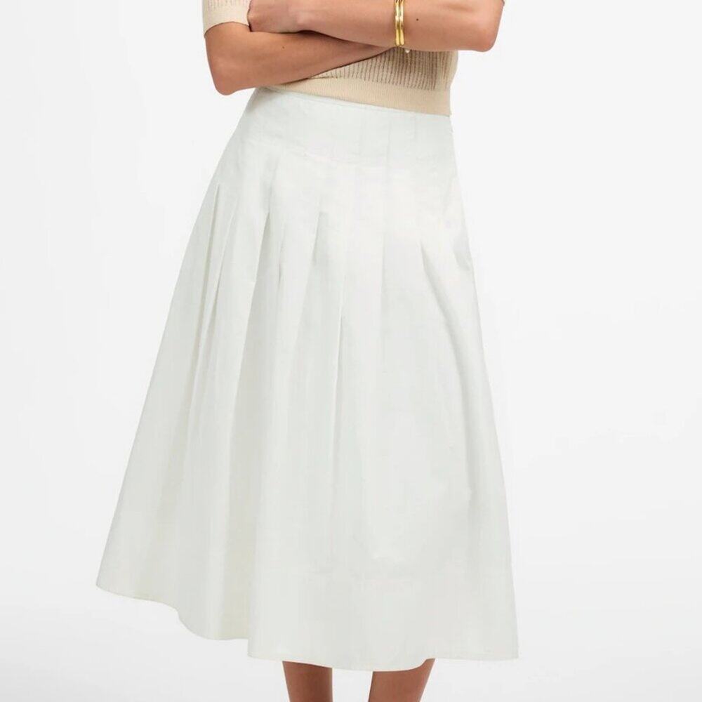 NWT Madewell Gemma Pleated Midi Skirt Cotton Poplin Size 2
